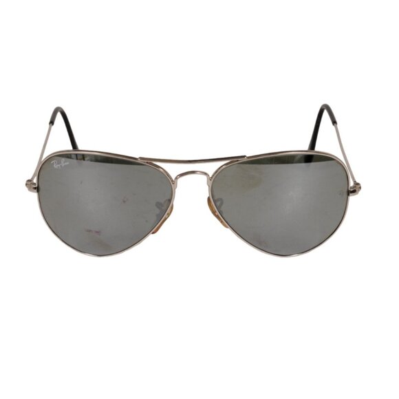Ray Ban Aviator Sunglasses Large Metal Gray Black Shades Reflective Round